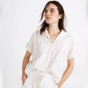 Madewell Park Popover Short Sleeve Shirt in Textured Stripe